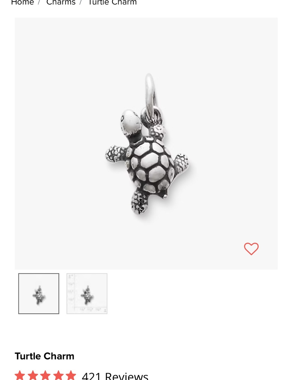 James Avery Silver Turtle Charm